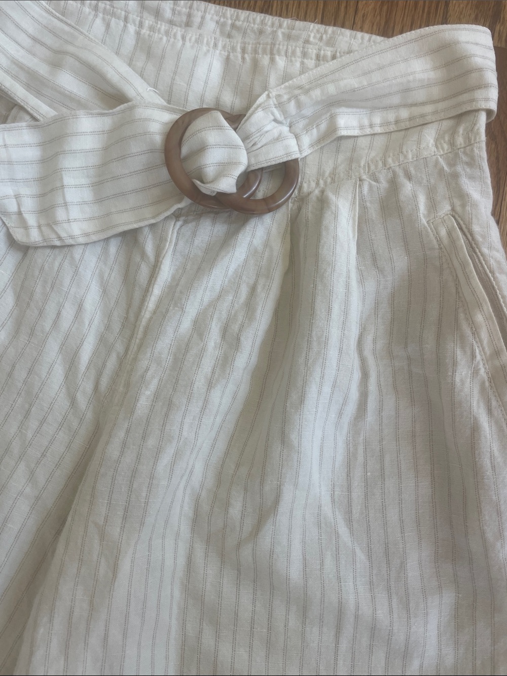 Anthropologie Cream Striped Linen Blend Wide-Leg Belted Pants Culottes Size 0 - Picture 7 of 11